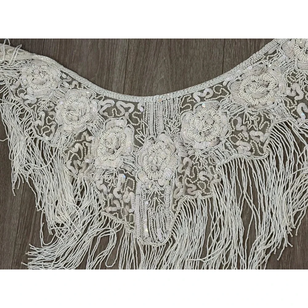 Vintage Beaded Fringe Shawl  Western Fashion Statement Collar